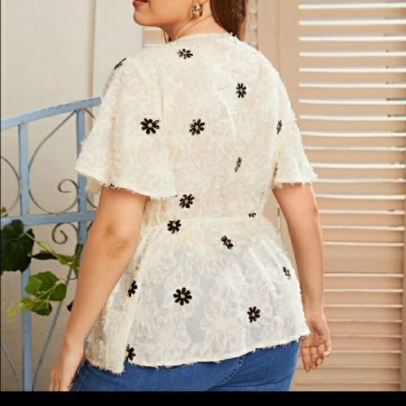 V-neck Plus sz 16 18 20 baby doll Lace blouse - Picture 5 of 16